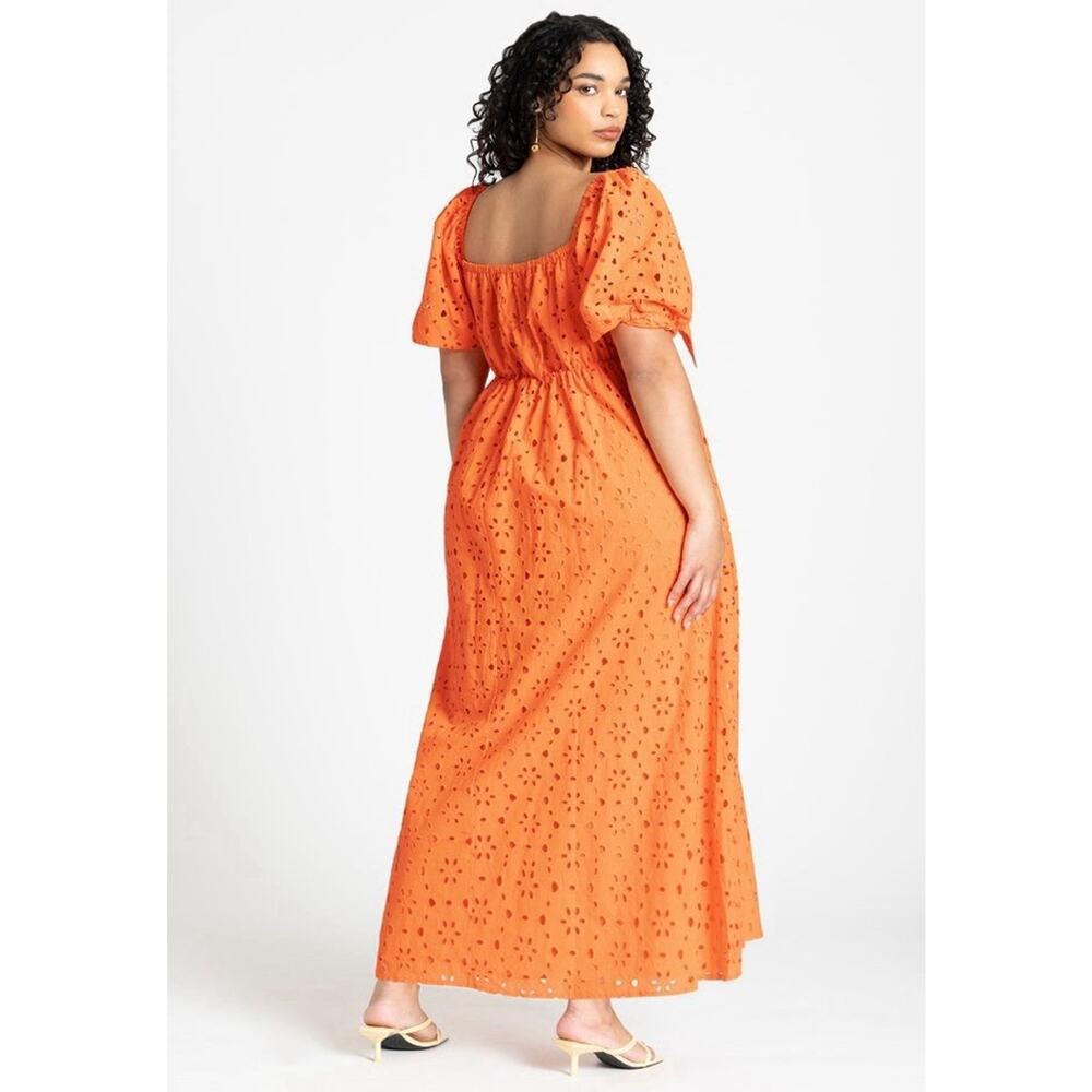 Eloquii Women’s Eyelet Tie Front Maxi Dress Orange Size 26 NWT - Picture 2 of 9